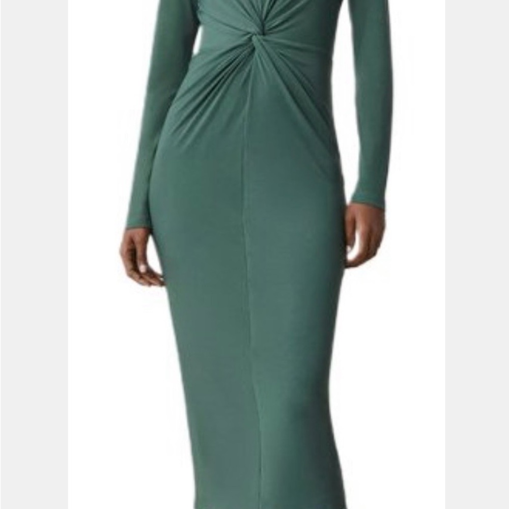 Ann Taylor Deep Green Long Sleeve Twist-Waist Dress